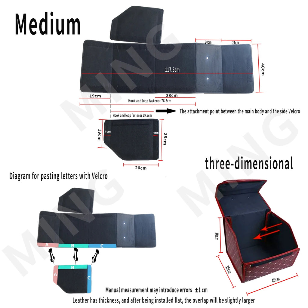 Car Trunk Organizer Box, Large Capacity, Auto Multiuse Tools, Storage Bag, Stowing, Tidying, Leather, Folding for Emergency