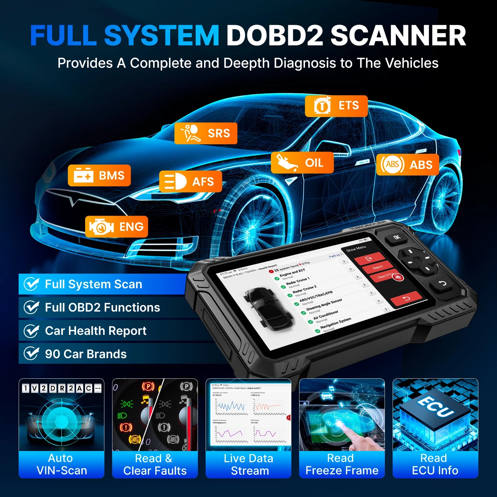 KINGBOLEN S6 ELITE Lifetime Free Update All System Auto Diagnostic Tools TPMS AF 15 Service Bidirectionnal Control OBD2 Scanner