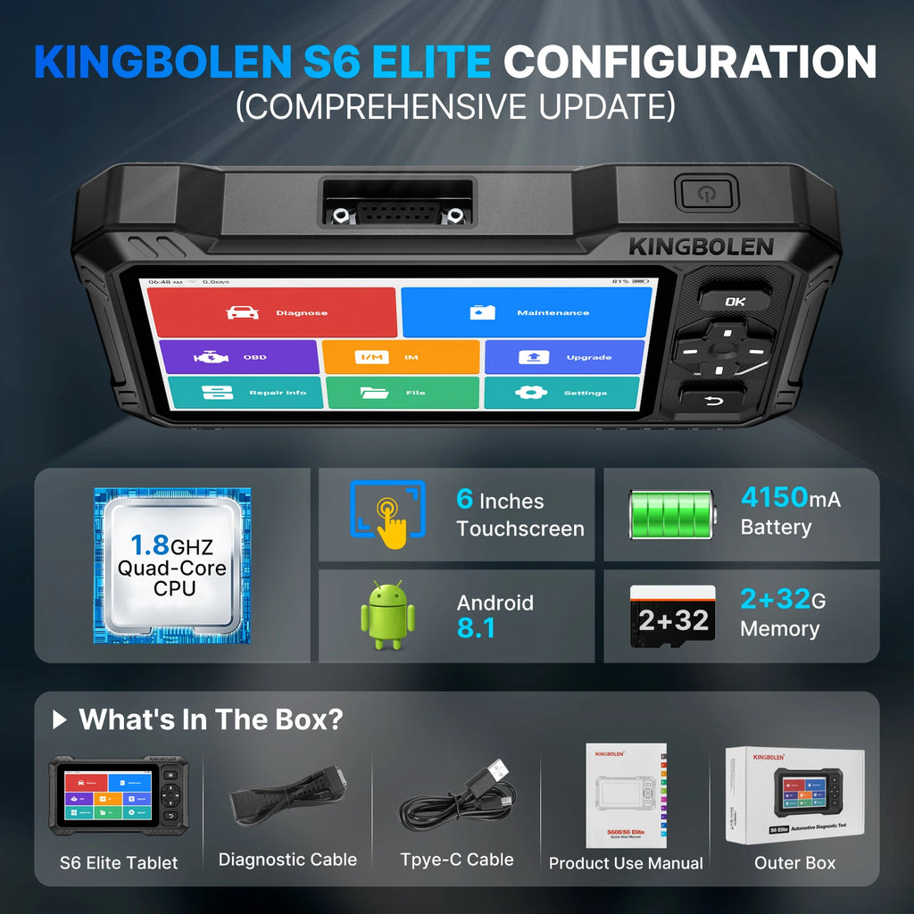 KINGBOLEN S6 ELITE Lifetime Free Update All System Auto Diagnostic Tools TPMS AF 15 Service Bidirectionnal Control OBD2 Scanner
