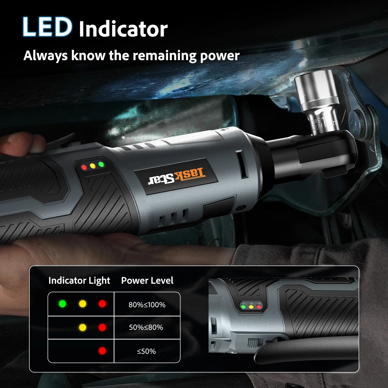3/8" Driver Cordless Ratchet Wrench with 1/4" Adapter&7 Sockets&2 2.0Ah Batteries 12V Car Dismantling Tool Electric Wrench Kit