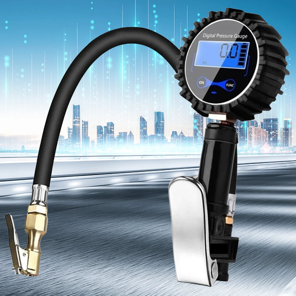 Digital Tire Pressure Inflator Gauge Aluminum Alloy Tire Pressure Gauge Air Line Clip-on Tyre Pump for Motorcycle Bicycle Auto