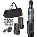 3/8" Driver Cordless Ratchet Wrench with 1/4" Adapter&7 Sockets&2 2.0Ah Batteries 12V Car Dismantling Tool Electric Wrench Kit
