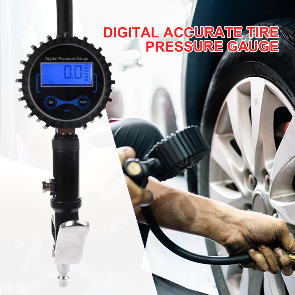 Digital Tire Pressure Inflator Gauge Aluminum Alloy Tire Pressure Gauge Air Line Clip-on Tyre Pump for Motorcycle Bicycle Auto