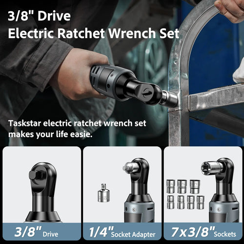 3/8" Driver Cordless Ratchet Wrench with 1/4" Adapter&7 Sockets&2 2.0Ah Batteries 12V Car Dismantling Tool Electric Wrench Kit