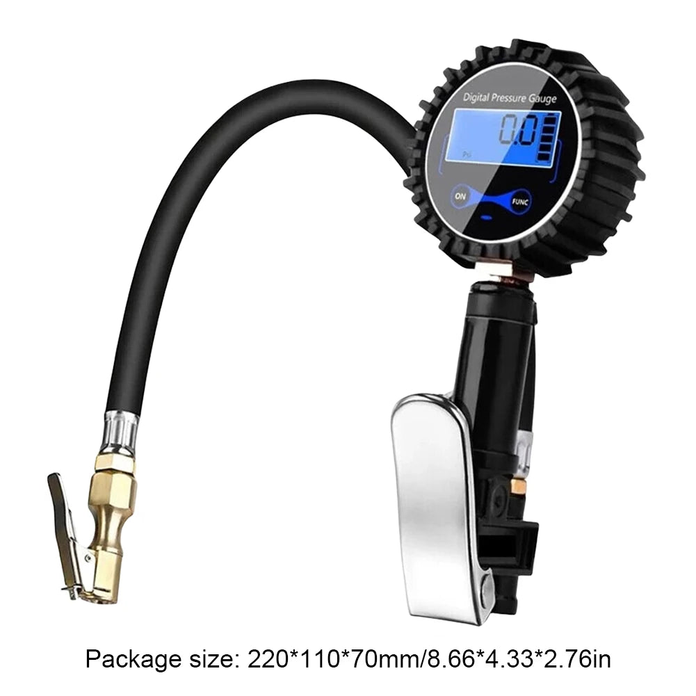 Digital Tire Pressure Inflator Gauge Aluminum Alloy Tire Pressure Gauge Air Line Clip-on Tyre Pump for Motorcycle Bicycle Auto