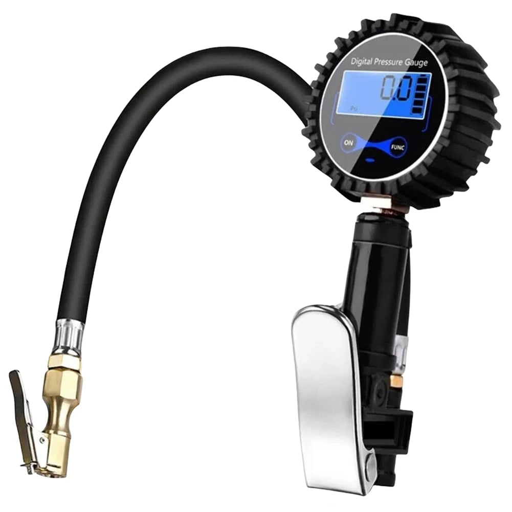 Digital Tire Pressure Inflator Gauge Aluminum Alloy Tire Pressure Gauge Air Line Clip-on Tyre Pump for Motorcycle Bicycle Auto