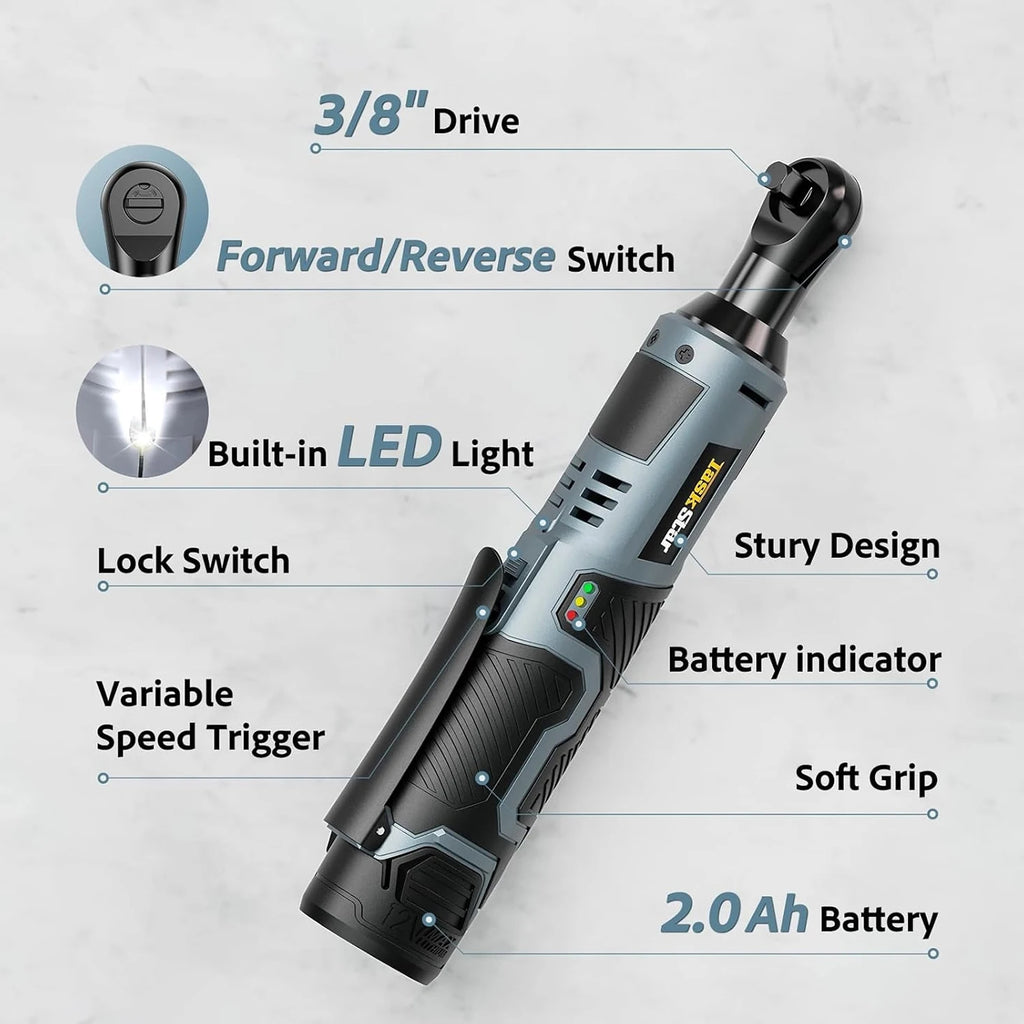 3/8" Driver Cordless Ratchet Wrench with 1/4" Adapter&7 Sockets&2 2.0Ah Batteries 12V Car Dismantling Tool Electric Wrench Kit