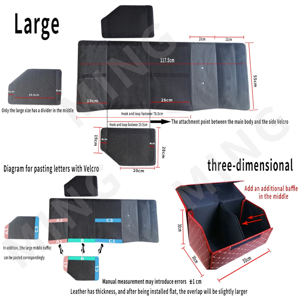 Car Trunk Organizer Box, Large Capacity, Auto Multiuse Tools, Storage Bag, Stowing, Tidying, Leather, Folding for Emergency